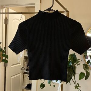 a new day Black Ribbed Short Sleeve Sweater Top